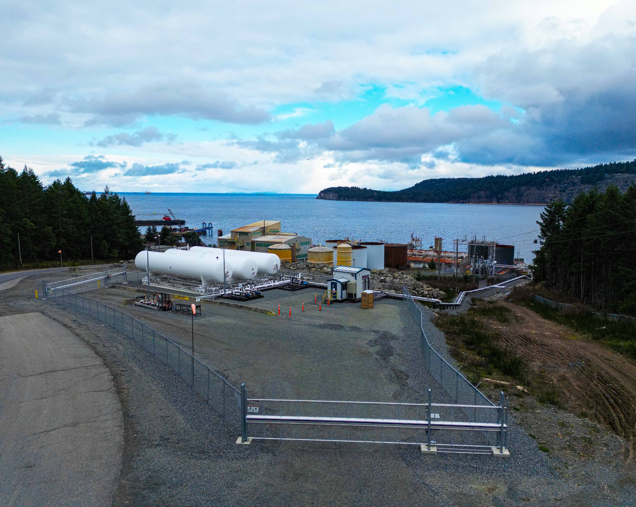 Aerial view of Orca Pacific Terminal and its propane storage in Nanaimo